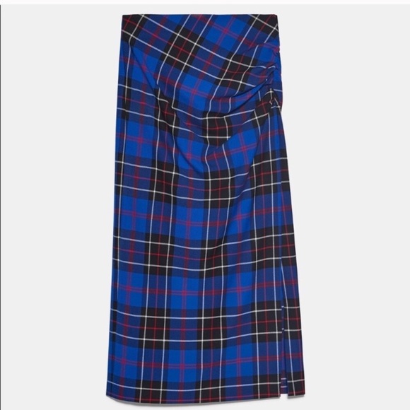 Zara Blue Plaid Midi Skirt Size XXL 2XL * - Picture 8 of 8